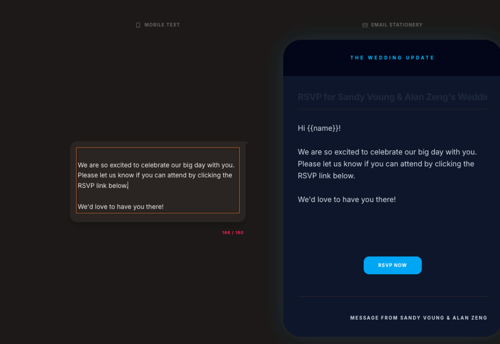 Screenshot of the Aeon Vela RSVP form showing the SMS opt-in checkbox and consent language